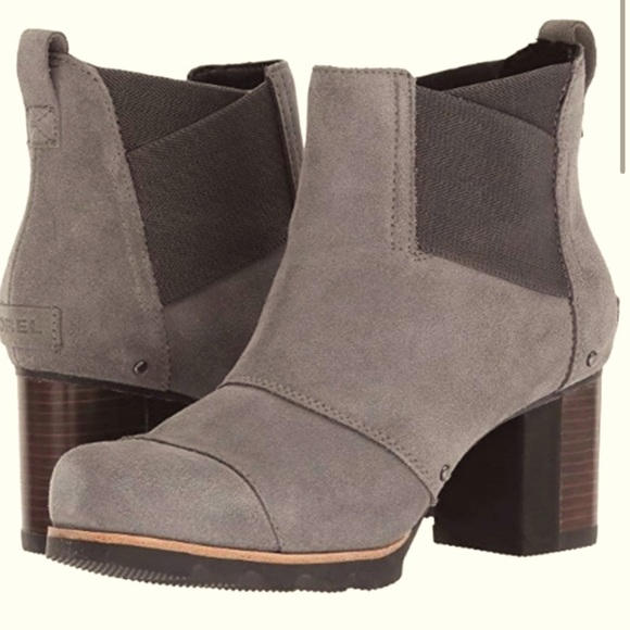 Sorel Shoes - Sorel Addington Waterproof Chelsea Heeled Bootie Gray Leather and Suede size 9